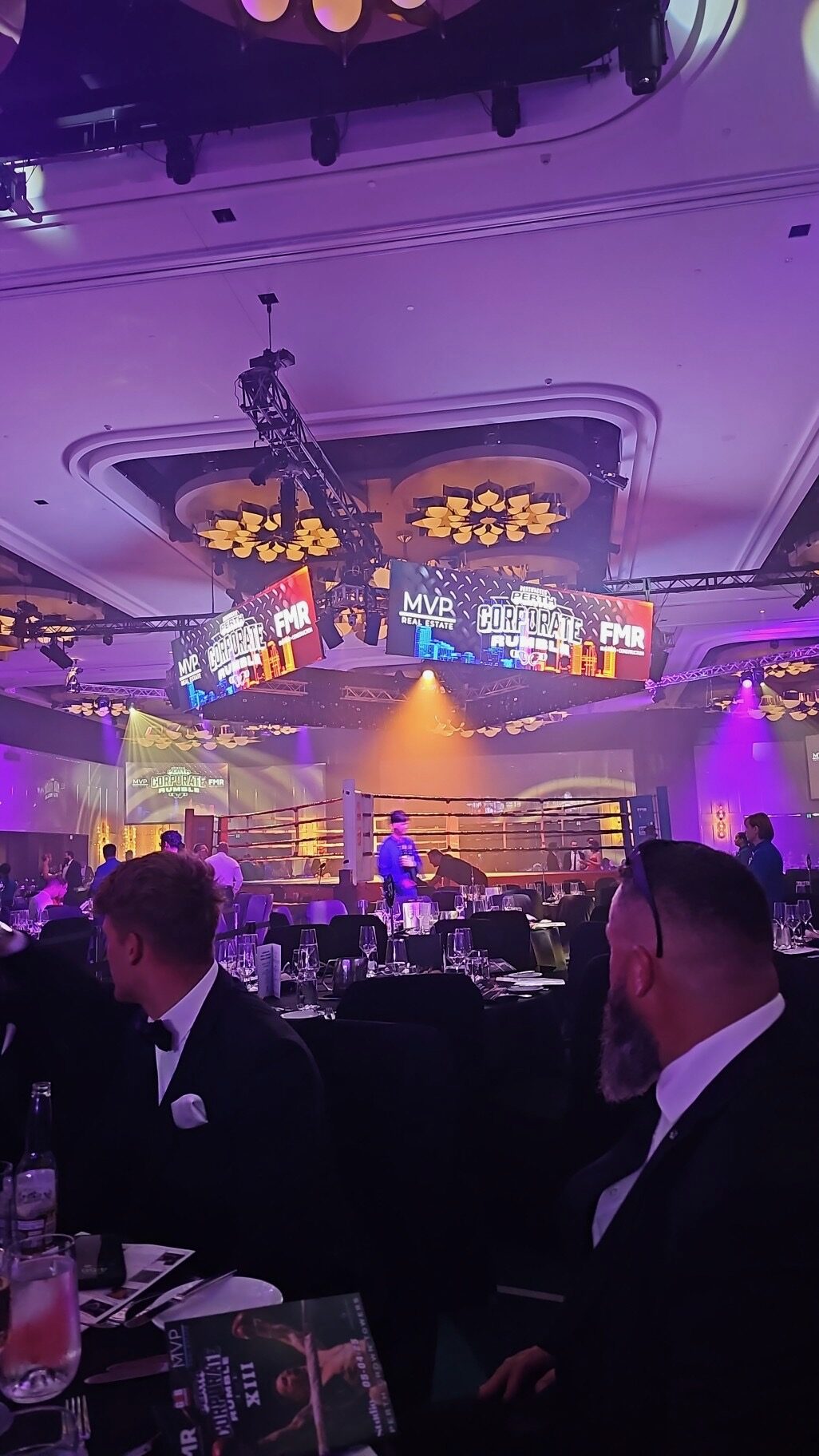 Perth Corporate Rumble venue with FMR branding on display